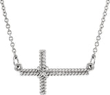 14K Gold Rope Sideways Cross Necklace - Rose Gold - view 3