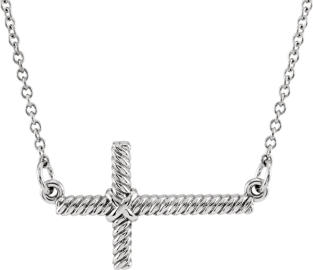 14K Gold Rope Sideways Cross Necklace - Rose Gold - view 3
