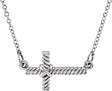 14K Gold Rope Sideways Cross Necklace - White Gold