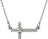 14K Gold Rope Sideways Cross Necklace - White Gold