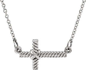 14K Gold Rope Sideways Cross Necklace - White Gold