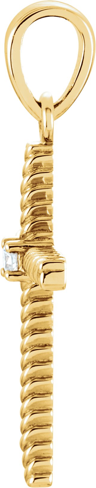 14K Gold Round Natural Diamond Rope Cross Pendant - Yellow Gold - view 6
