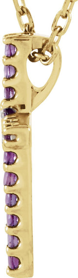 14K Gold Round Natural Amethyst Petite Cross Necklace or Pendant - Yellow Gold - view 8