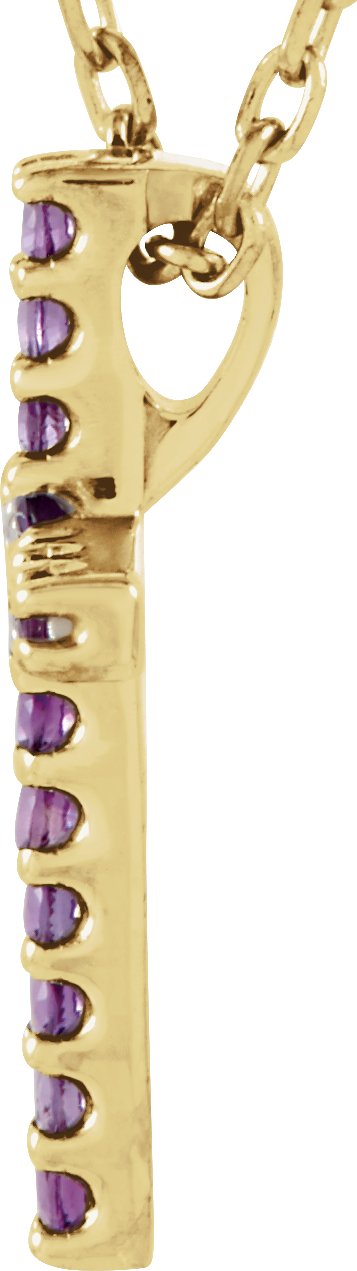 14K Gold Round Natural Amethyst Petite Cross Necklace or Pendant - Yellow Gold - view 8