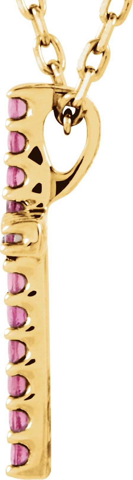 14K Gold Round Natural Pink Tourmaline Petite Cross Necklace or Pendant - Yellow Gold - view 8