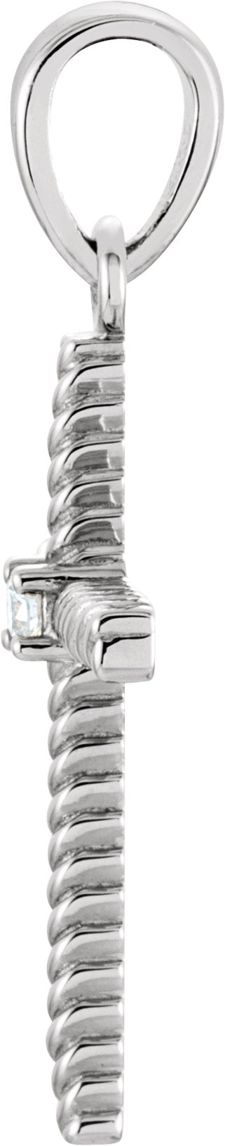 Platinum Round Natural Diamond Rope Cross Pendant - view 6
