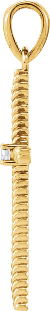 14K Gold Round Natural Diamond Rope Cross Pendant - Yellow Gold - view 6