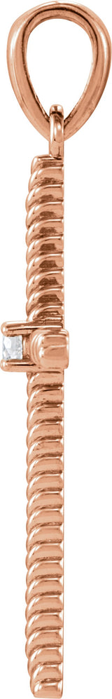 14K Gold Round Natural Diamond Rope Cross Pendant - Rose Gold - view 6