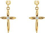 14K Gold Round Natural Diamond Cross & Ball Earrings II - Two-Tone - view 4