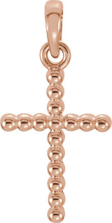 14K Gold Beaded Cross Necklace or Pendant - Rose Gold