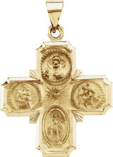 14K Gold Hollow Four-Way Cross Medal - Yellow Gold