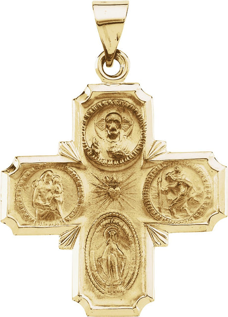 14K Gold Hollow Four-Way Cross Medal - Yellow Gold