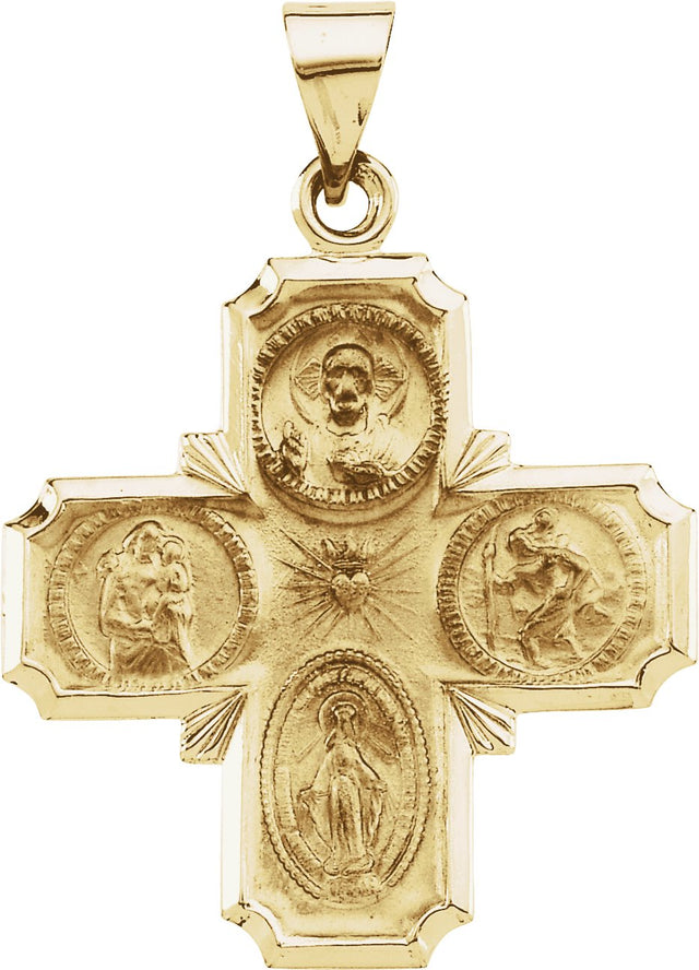 14K Gold Hollow Four-Way Cross Medal - Yellow Gold