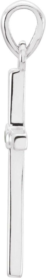 14K Gold Round Natural Emerald Cross Pendant - White Gold - view 6