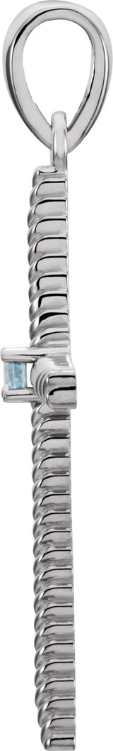 14K Gold Round Natural Swiss Blue Topaz Rope Cross Pendant - view 6