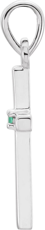 Platinum Round Natural Emerald Birthstone Cross Pendant - view 6