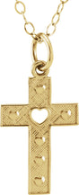 14K Gold Youth Pierced Heart Cross Necklace or Pendant