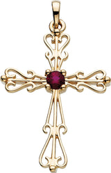 14K Gold Round Natural Ruby Cross Pendant II - view 6