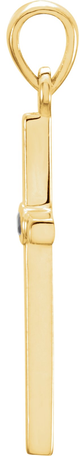 14K Gold Round Natural Blue Sapphire Cross Pendant - Yellow Gold - view 6