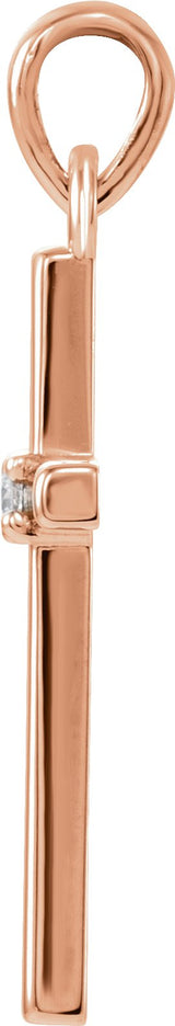 14K Gold Round Natural Diamond Birthstone Cross Pendant - Rose Gold - view 6