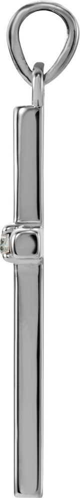 Platinum Round Natural Diamond Birthstone Cross Pendant - view 6
