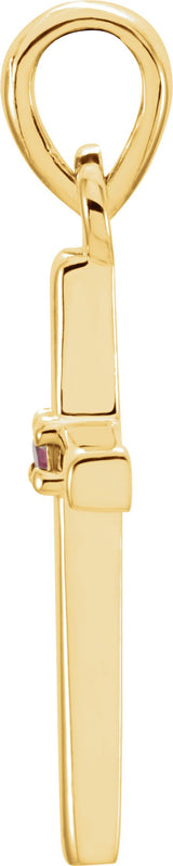 14K Gold Round Natural Ruby Birthstone Cross Pendant - Yellow Gold - view 6