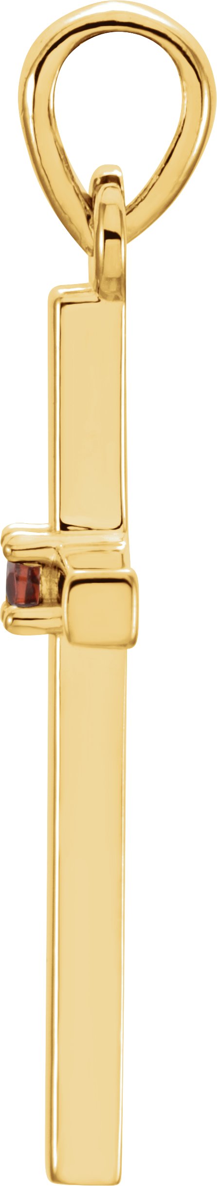 14K Gold Round Natural Mozambique Garnet Birthstone Cross Pendant - Yellow Gold - view 6
