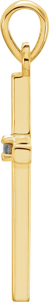 14K Gold Round Natural Alexandrite Birthstone Cross Pendant - Yellow Gold - view 6