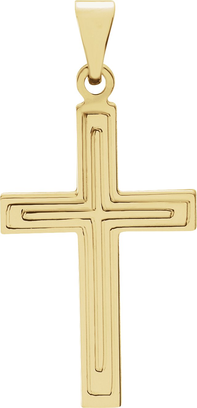 14K Gold Grooved Cross Pendant – 25.9x12mm - Yellow Gold