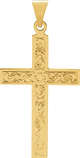 18K Gold Floral Cross Necklace or Pendant