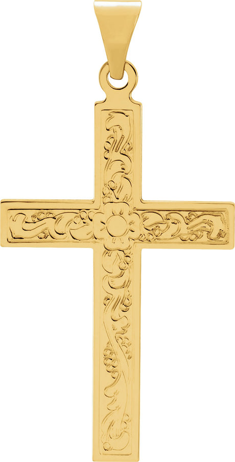 18K Gold Floral Cross Necklace or Pendant