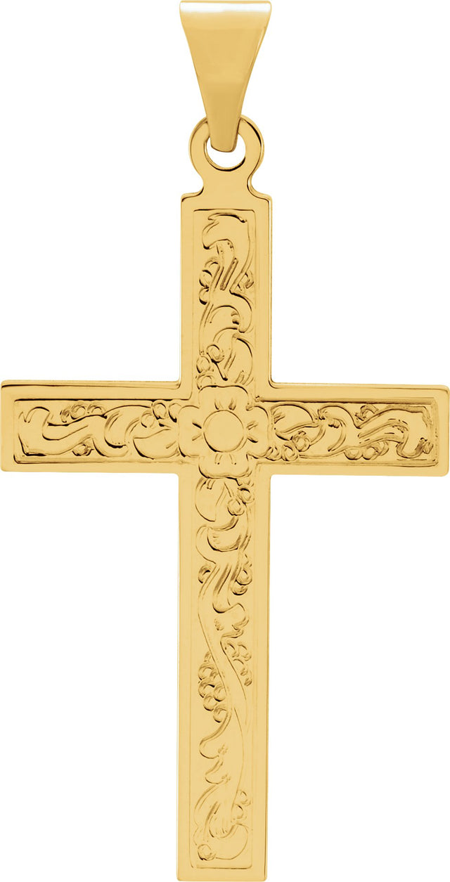 18K Gold Floral Cross Necklace or Pendant