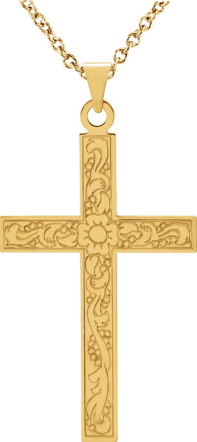 14K Gold Floral Cross Necklace or Pendant - Yellow Gold