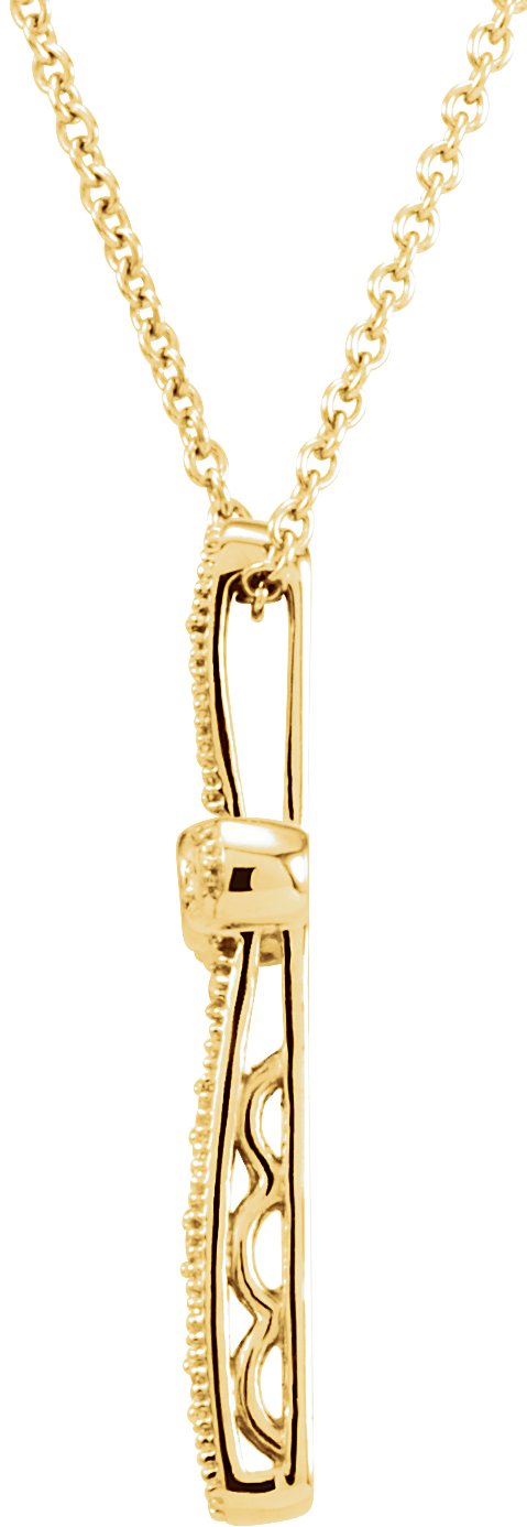 14K Gold Round Natural Diamond Cross Necklace II - Yellow Gold - view 4