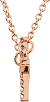 14K Gold Round Natural Diamond Sideways Cross Necklace - Rose Gold - view 6