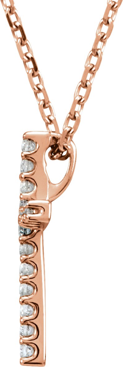 14K Gold Round Lab-Grown Diamond Petite Cross Necklace or Pendant – 0.06 CTW - Rose Gold - view 8