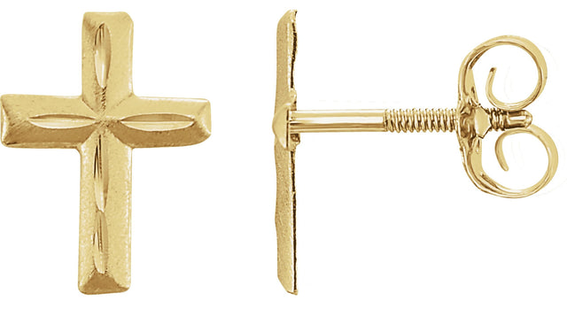 14K Gold Youth Diamond-Cut Cross Earrings