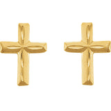 14K Gold Youth Diamond-Cut Cross Earrings - view 2