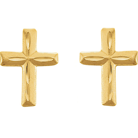 14K Gold Youth Diamond-Cut Cross Earrings - view 2