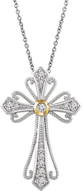 14K Gold Round Natural Diamond Beaded Cross Pendant - view 7