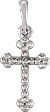 14K Gold Beaded Cross Pendant – 19.2x8.9mm - White Gold