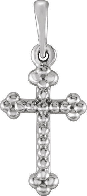14K Gold Beaded Cross Pendant – 19.2x8.9mm - White Gold
