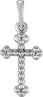 14K Gold Beaded Cross Pendant – 19.2x8.9mm - White Gold