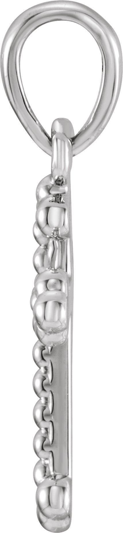 14K Gold Beaded Cross Pendant – 19.2x8.9mm - White Gold - view 2