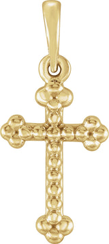 14K Gold Beaded Cross Pendant – 19.2x8.9mm - Yellow Gold