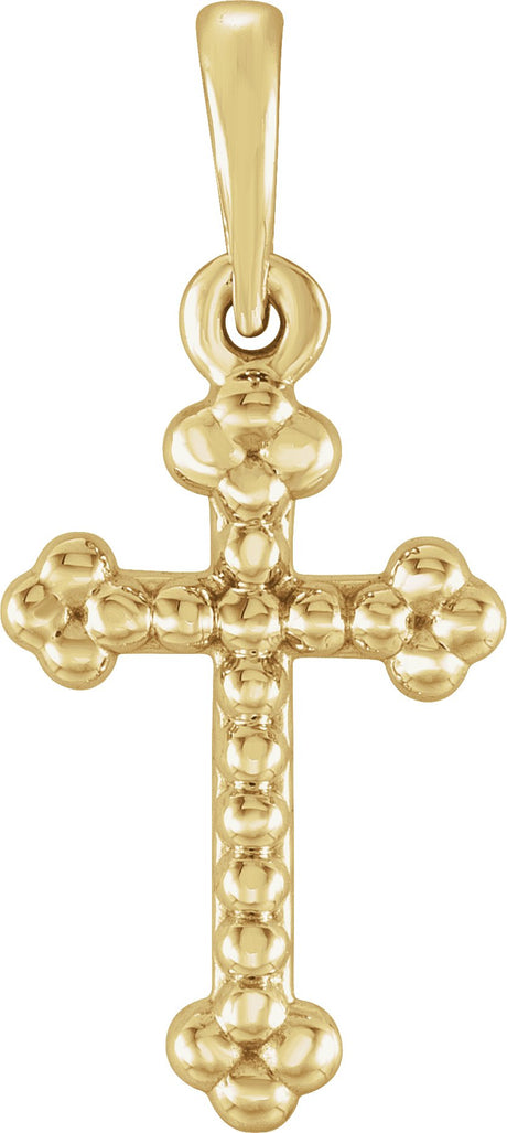 14K Gold Beaded Cross Pendant – 19.2x8.9mm - Yellow Gold