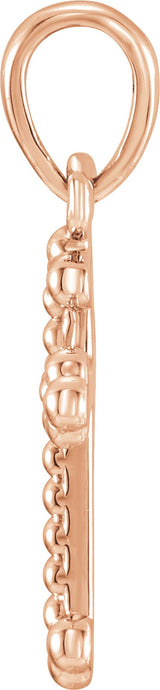 14K Gold Beaded Cross Pendant – 19.2x8.9mm - Rose Gold - view 2