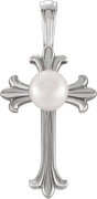 Platinum Cultured White Freshwater Pearl Pearl Cross Pendant