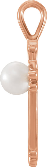 14K Gold Cultured White Freshwater Pearl Pearl Cross Pendant III - Rose Gold - view 2