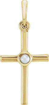 14K Gold Cultured White Freshwater Pearl Pearl Cross Pendant - Yellow Gold
